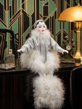1985 Seymour Mann Art Deco Porcelain Doll 1920s Flapper Pierrot w/original box